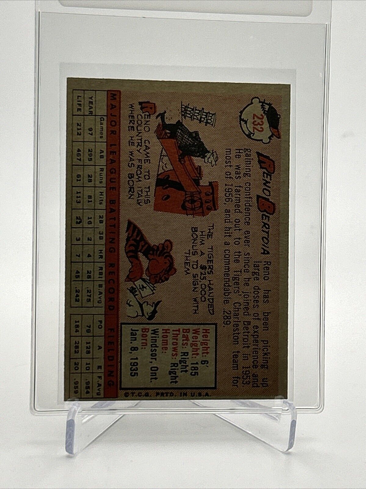 1958 Topps Reno Bertoia Baseball Card #232 EX-MT Quality FREE SHIPPING