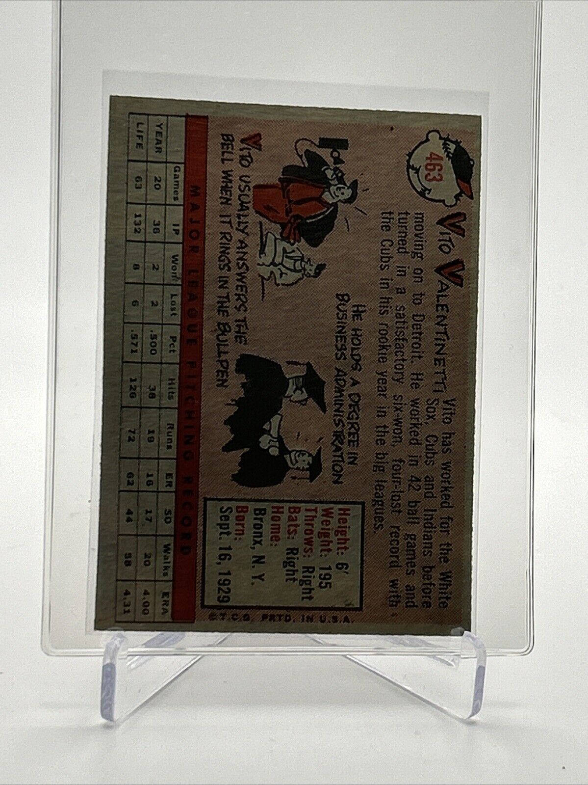 1958 Topps Vito Valentinetti Baseball Card #463 EX-MT Quality FREE SHIPPING