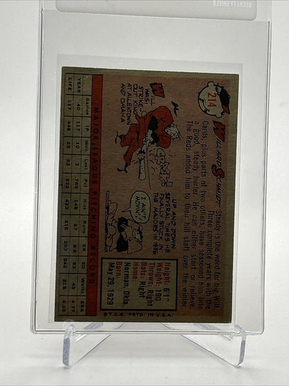 1958 Topps Willard Schmidt Baseball Card #214 EX-MT Quality FREE SHIPPING