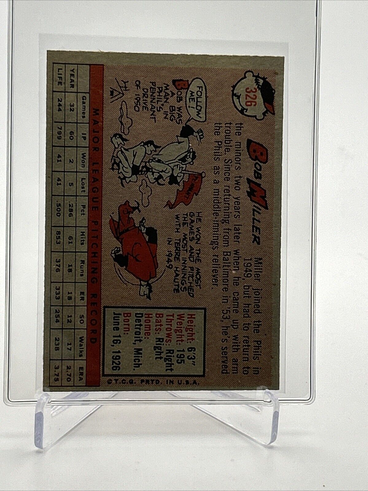 1958 Topps Bob Miller Baseball Card #326 EX-MT Quality FREE SHIPPING
