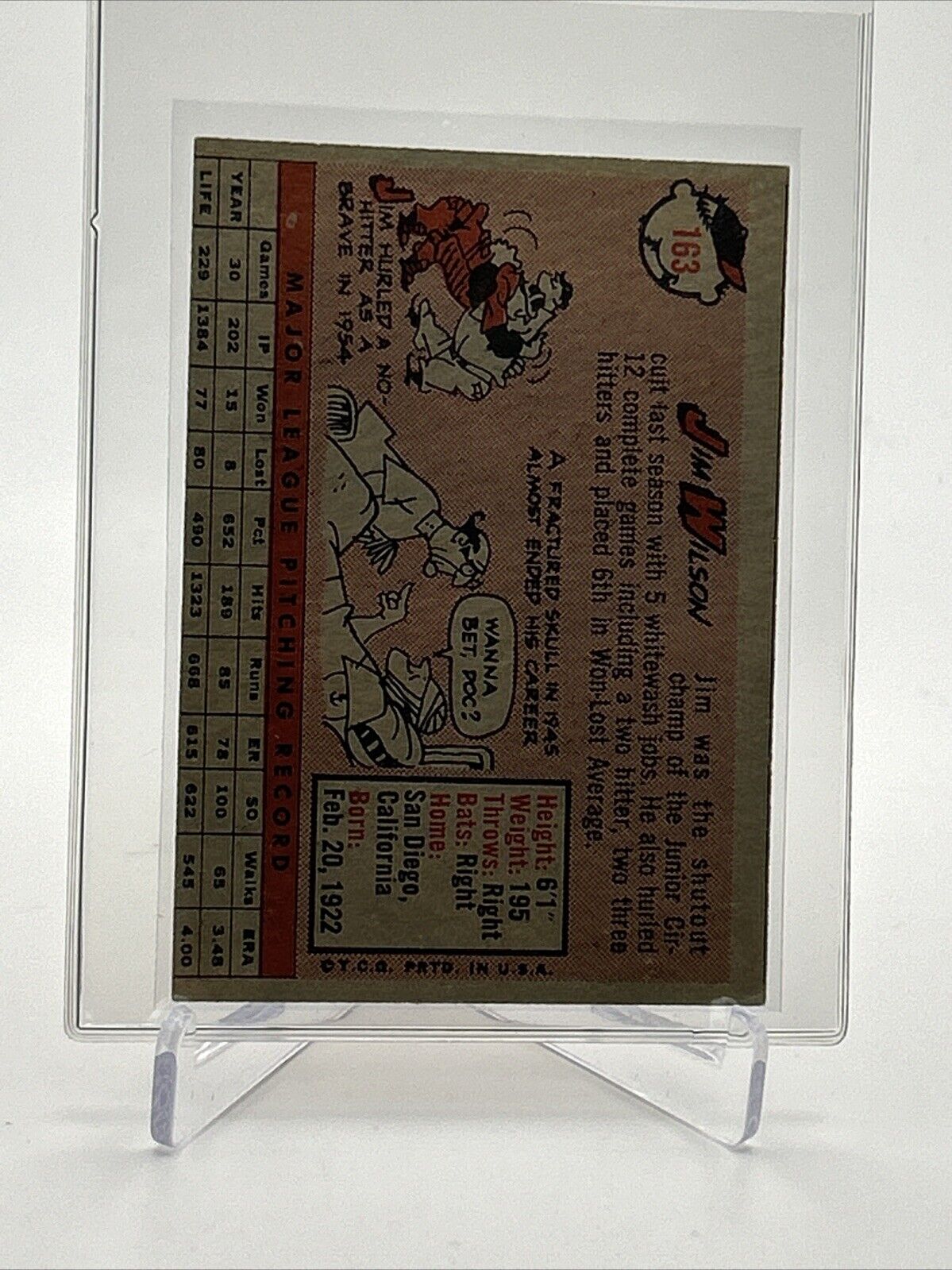 1958 Topps Jim Wilson Baseball Card #163 EX-MT Quality FREE SHIPPING