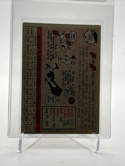 1958 Topps Don Rudolph Rookie Baseball Card #347 VG Quality FREE SHIPPING
