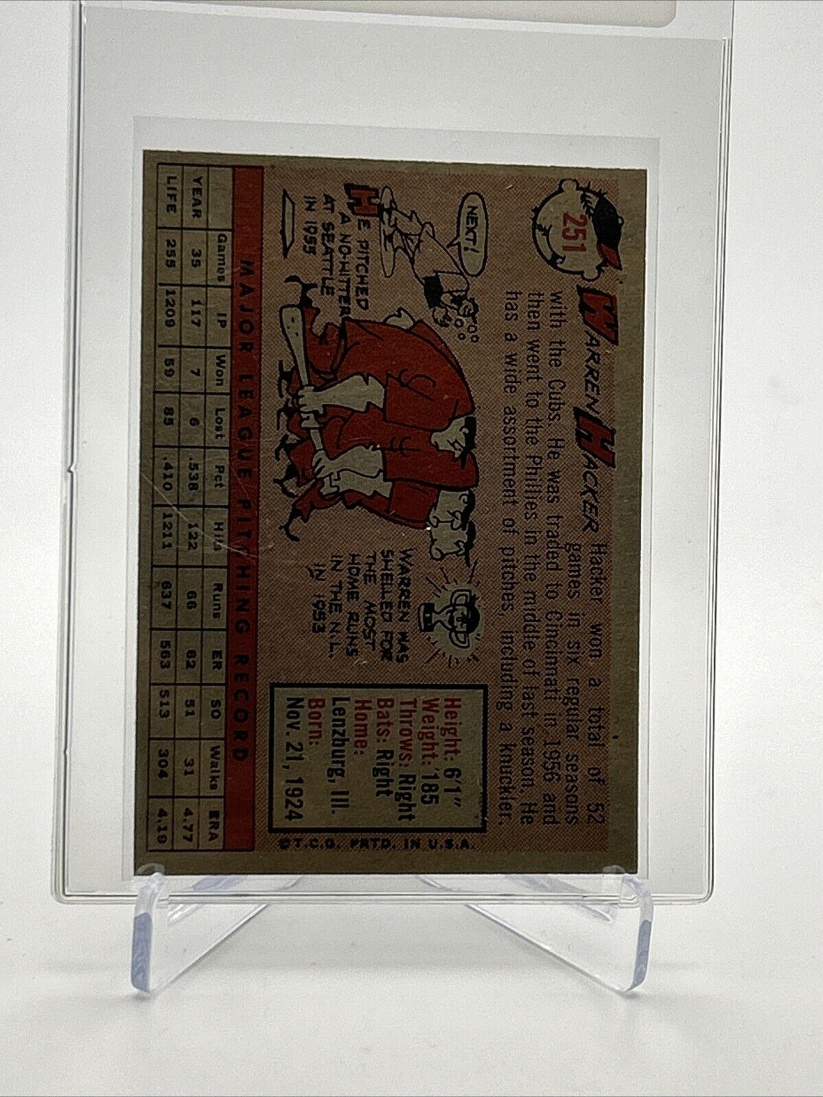 1958 Topps Warren Hacker Baseball Card #251 VG Quality FREE SHIPPING