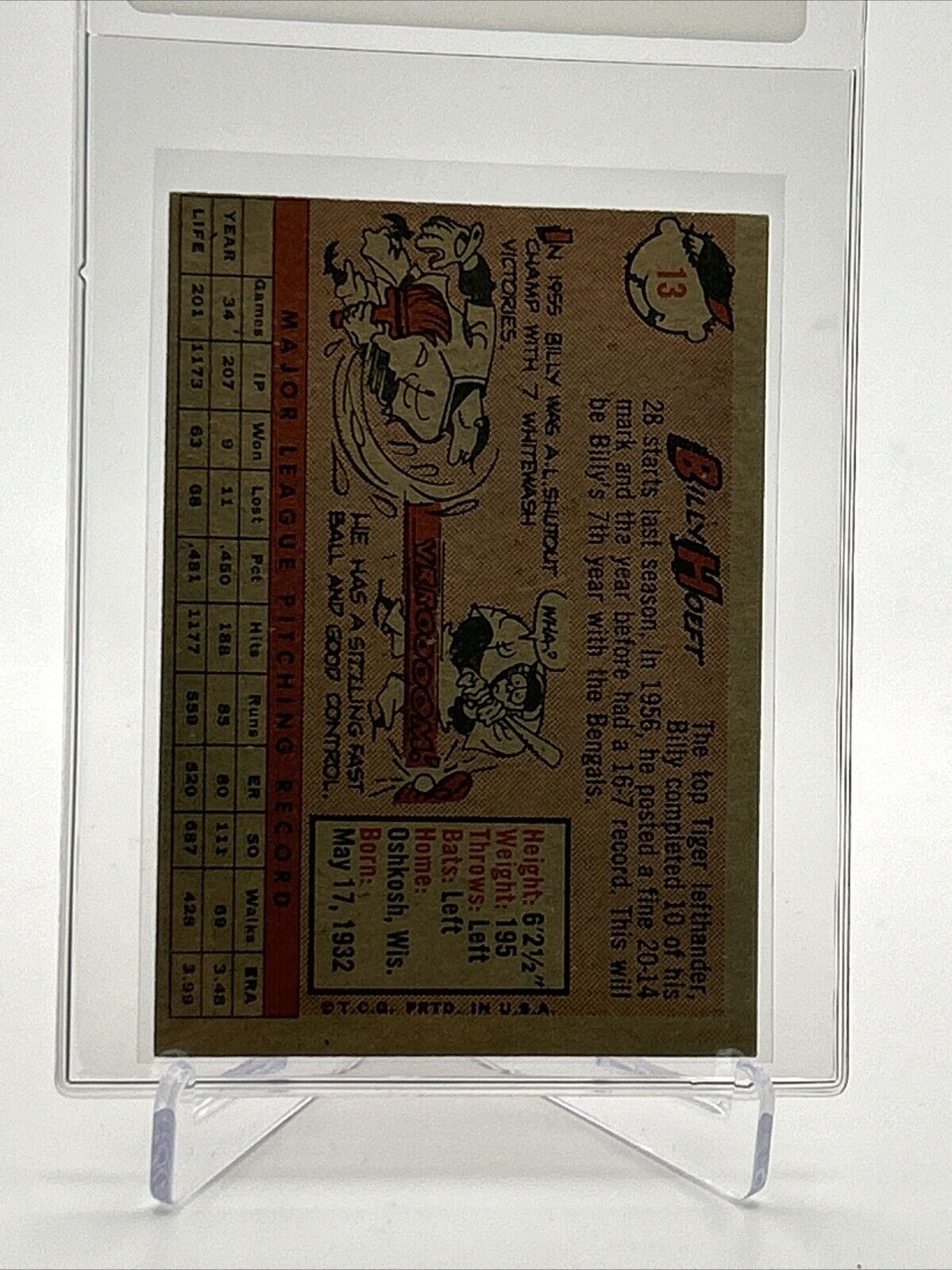 1958 Topps Billy Hoeft Baseball Card #13 EX Quality FREE SHIPPING