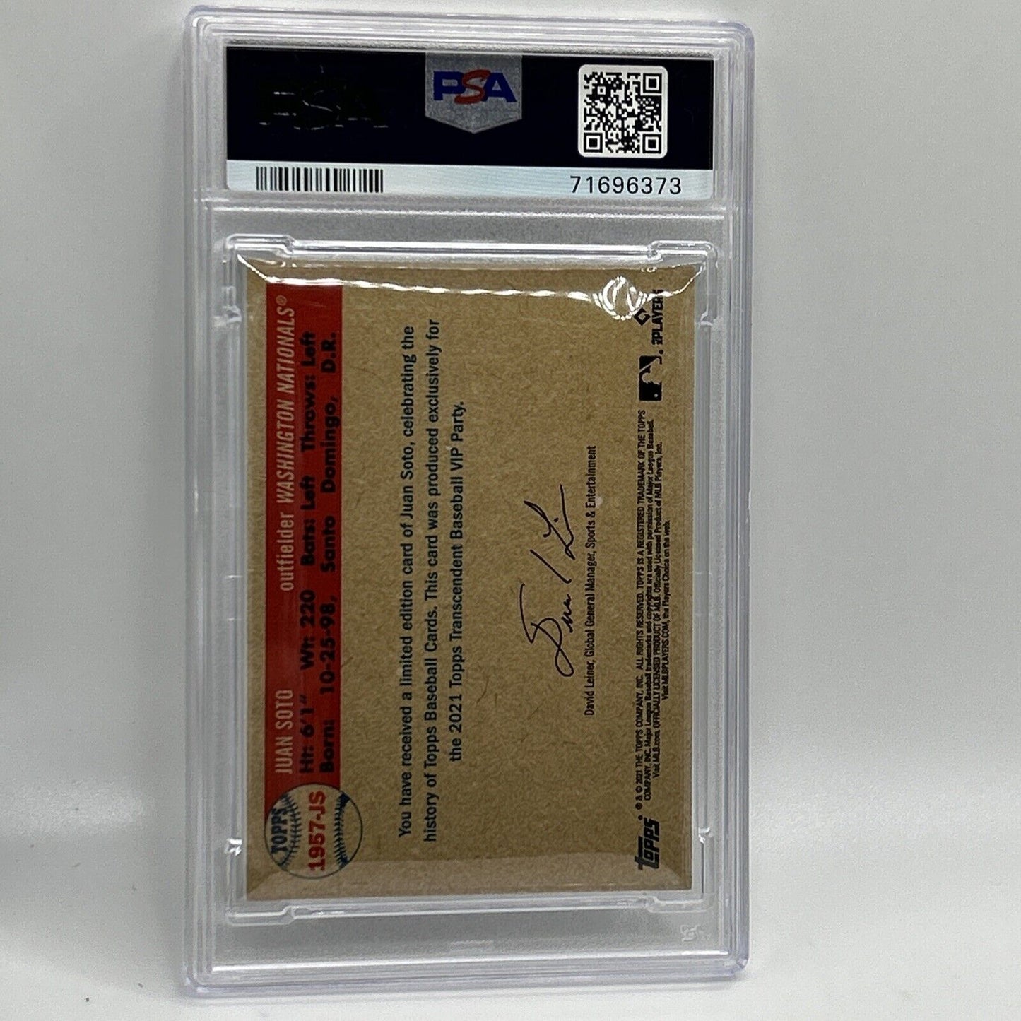 2022 Topps Transcendent VIP Party Juan Soto Baseball Card #1957 PSA 10 23/95
