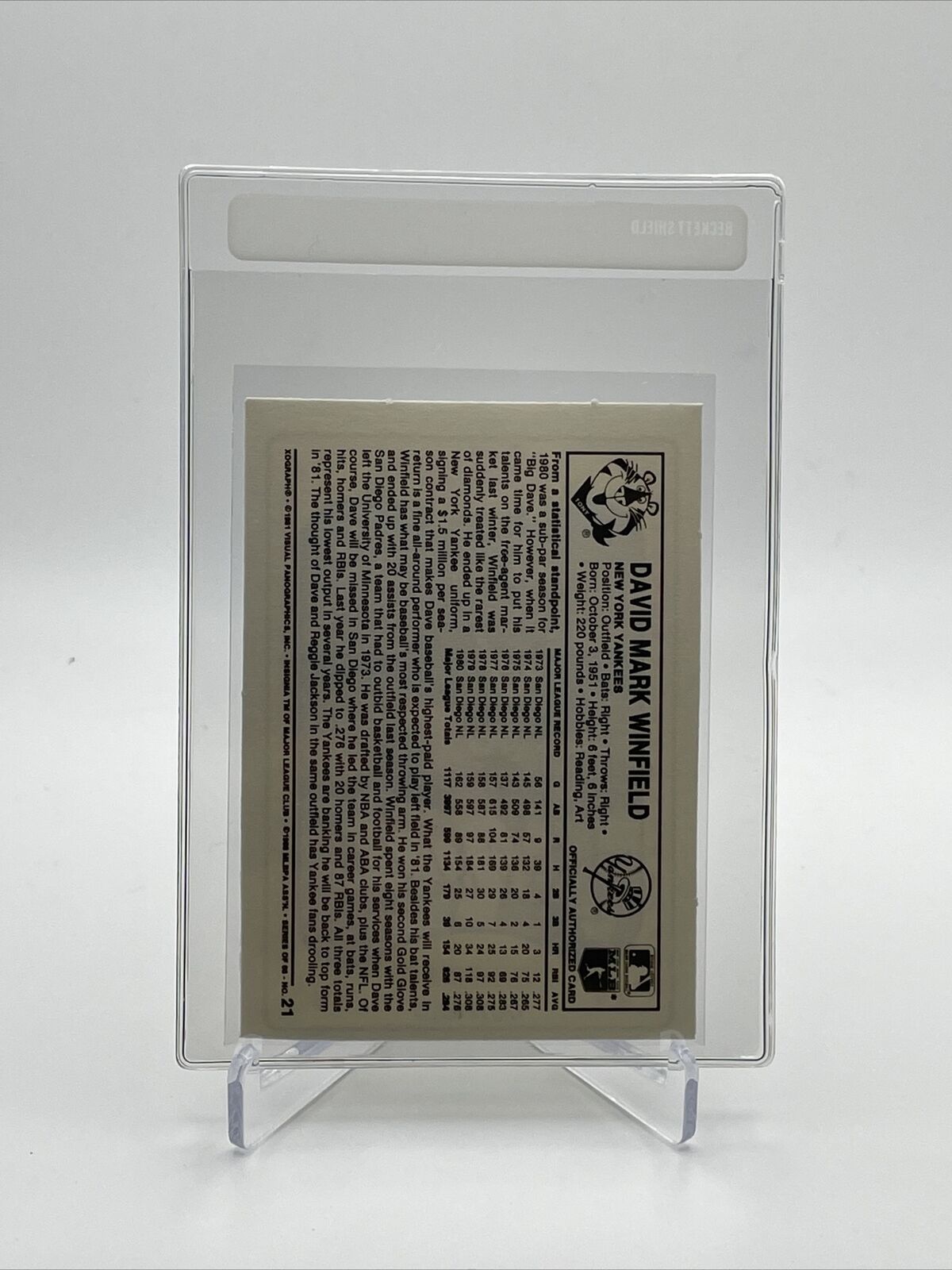 1981 Kellogg's Dave Winfield Baseball Card #21 NM-Mint FREE SHIPPING