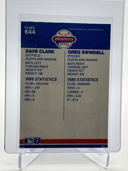 1987 Fleer Dave Clark/Greg Swindell Rookie Baseball Card #644 Mint FREE SHIPPING
