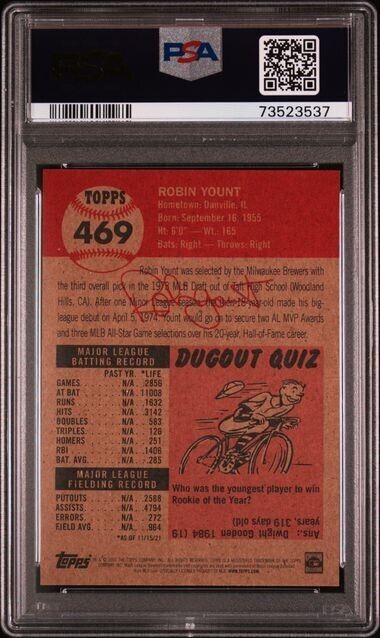 2021 Topps Living Set Robin Yount Baseball Card #469 PSA 10 Gem Mint