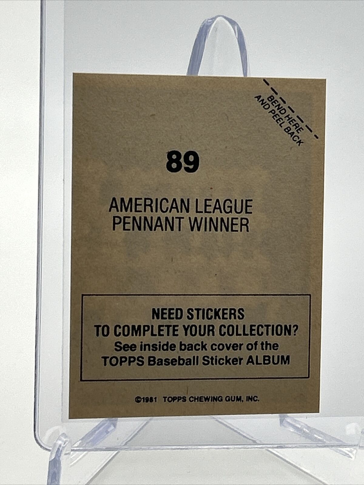 1981 Topps Stickers American League Pennant Winner #89 NM-Mint FREE SHIPPING