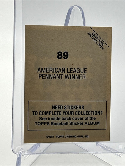 1981 Topps Stickers American League Pennant Winner #89 NM-Mint FREE SHIPPING