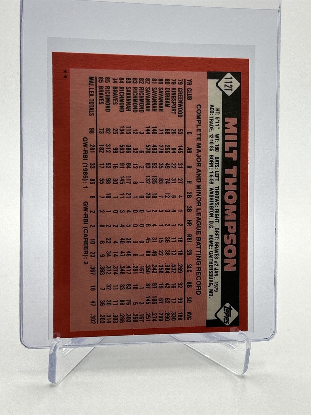 1986 Topps Traded Milt Thompson Baseball Card #112T NM-MT FREE SHIPPING