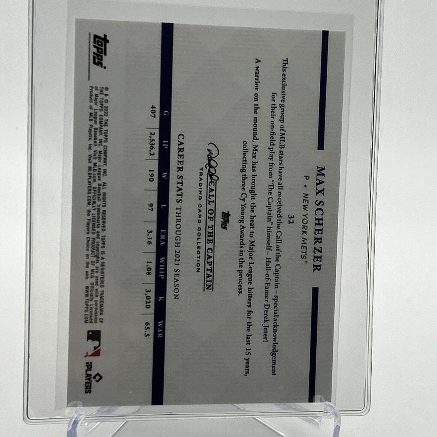 2022 Topps x Derek Jeter Max Scherzer Baseball Card #32 Mint FREE SHIPPING