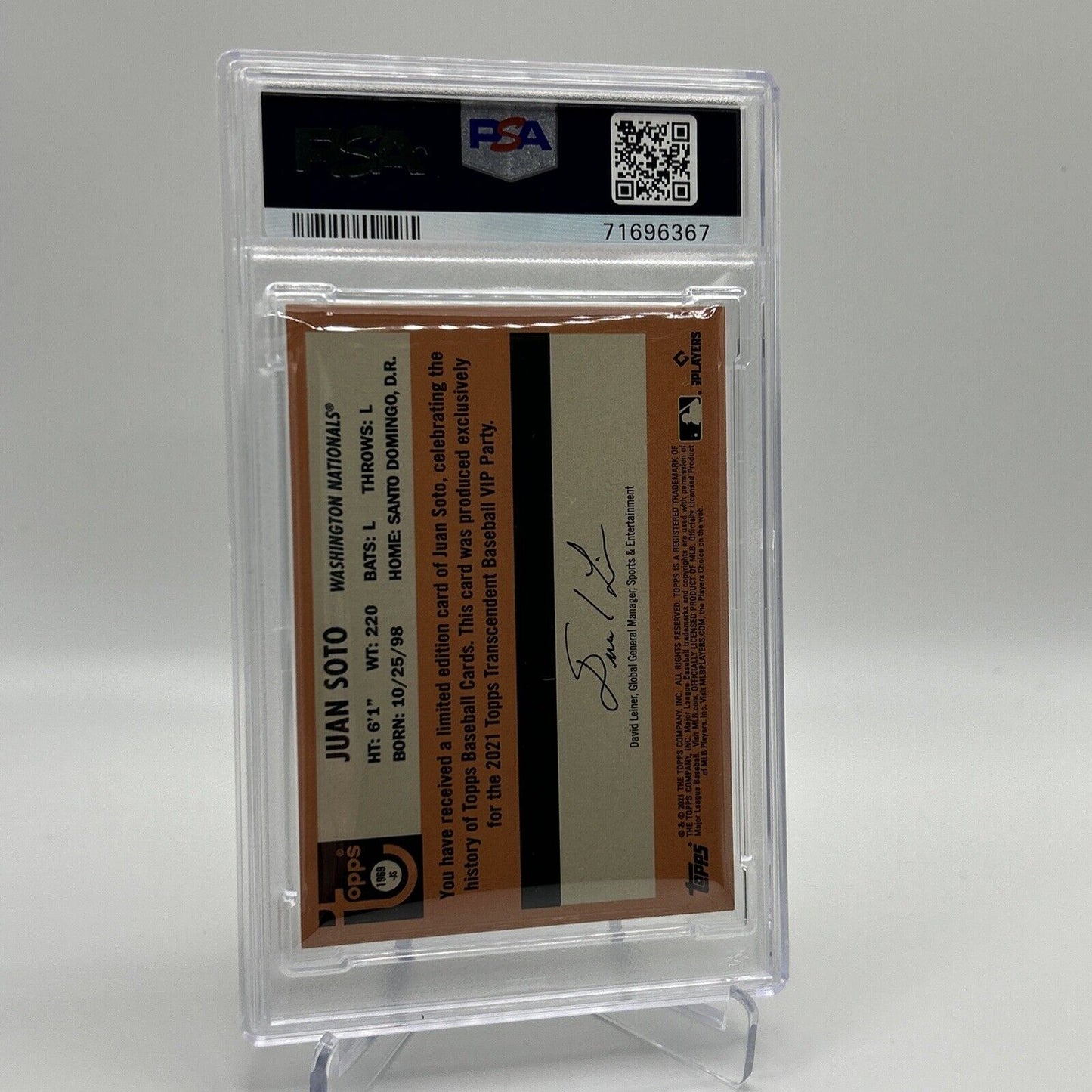 2022 Topps Transcendent VIP Party Juan Soto Baseball Card #1969 PSA 10 23/95