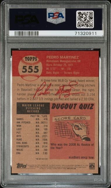 2022 Topps Living Set Pedro Martinez Baseball Card #555 PSA 10 Gem Mint