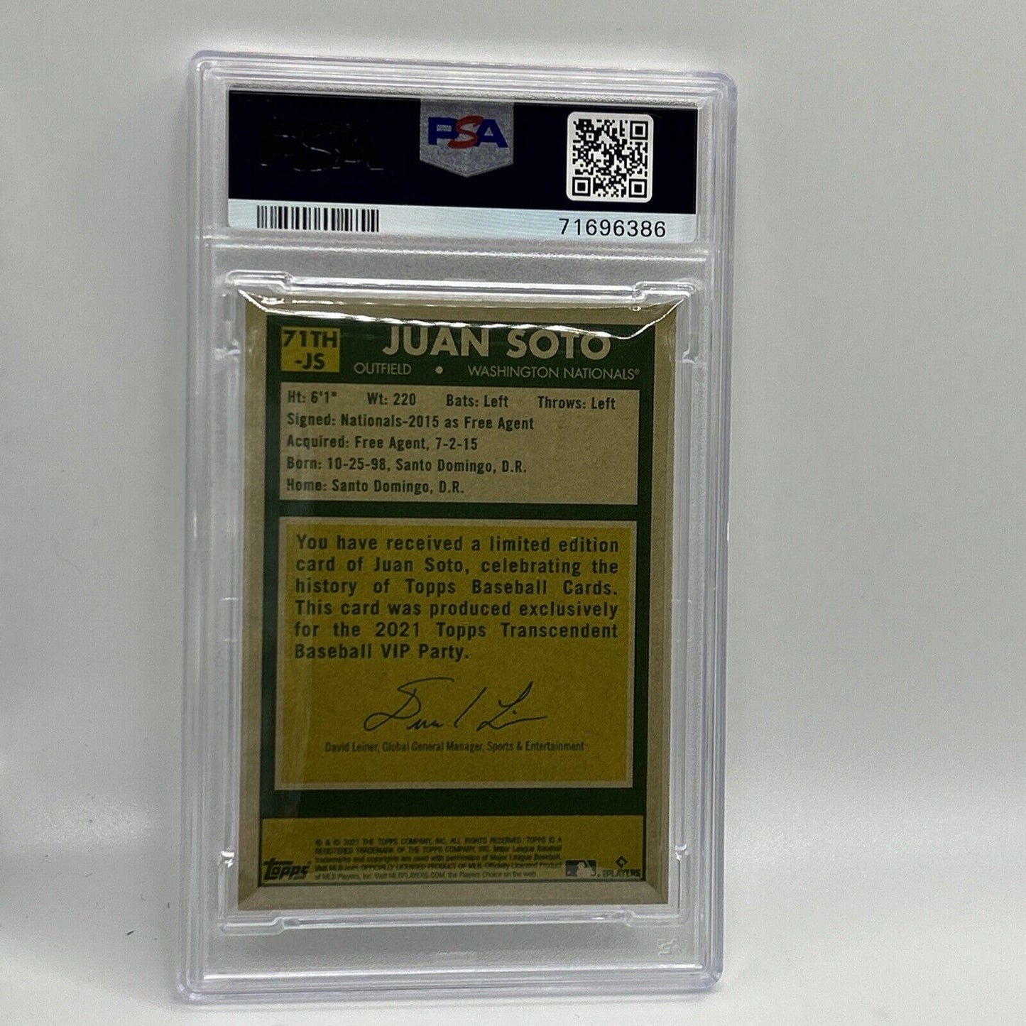 2022 Topps Transcendent VIP Party Juan Soto Baseball Card #71TH PSA 10 35/95