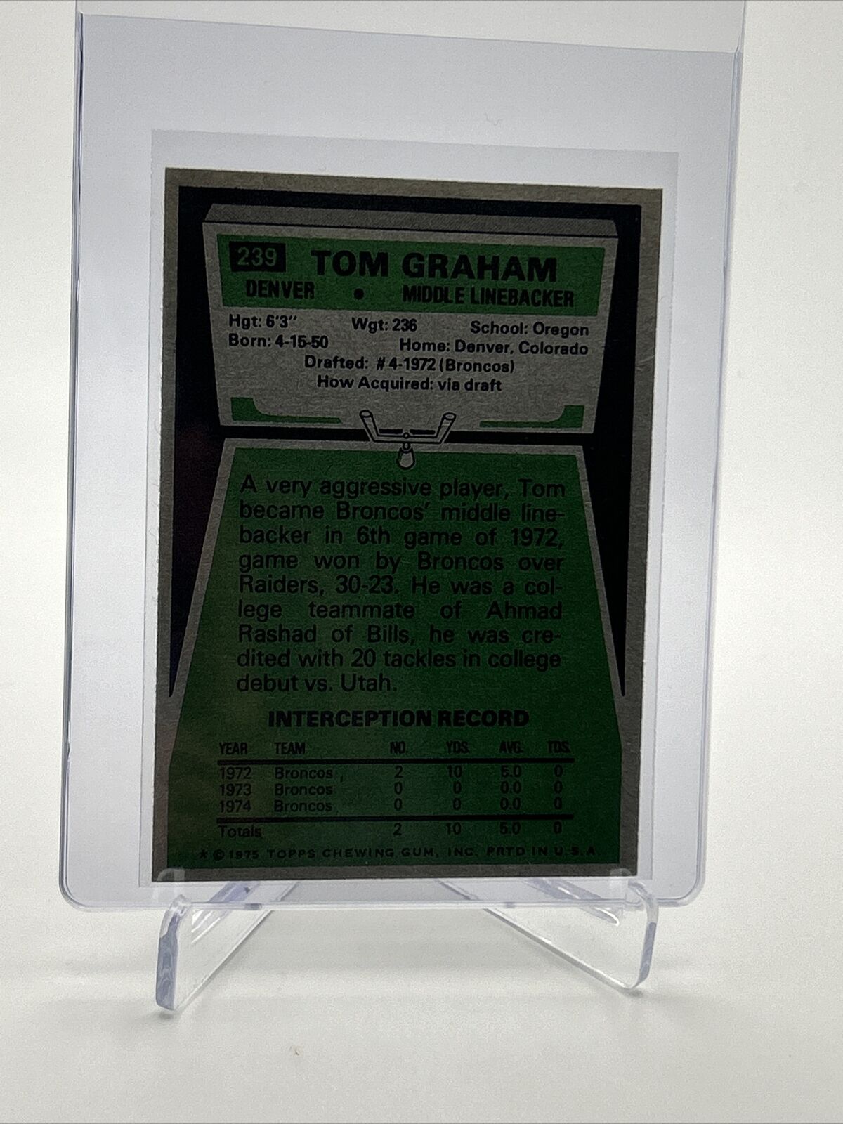 1975 Topps Tom Graham Football Card #239 NM Quality FREE SHIPPING