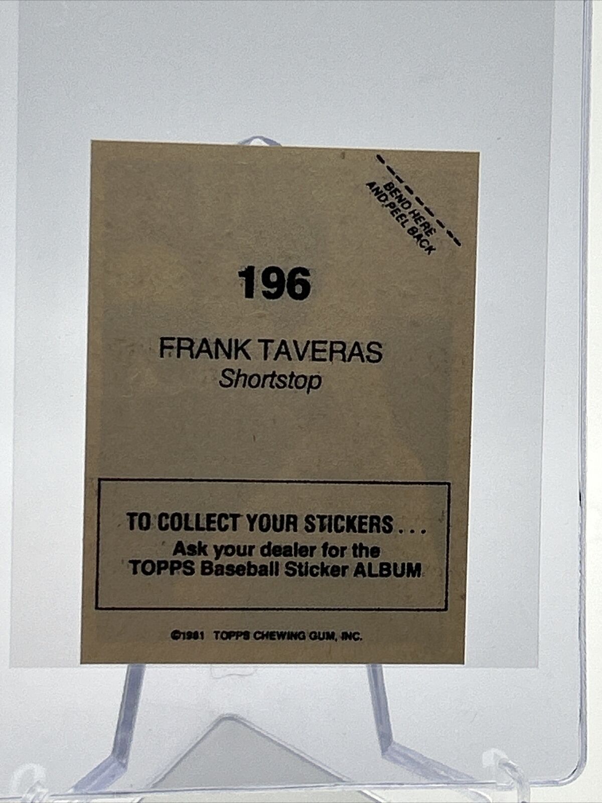1981 Topps Stickers Frank Taveras Baseball Card #196 NM-Mint FREE SHIPPING