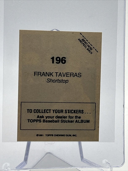 1981 Topps Stickers Frank Taveras Baseball Card #196 NM-Mint FREE SHIPPING