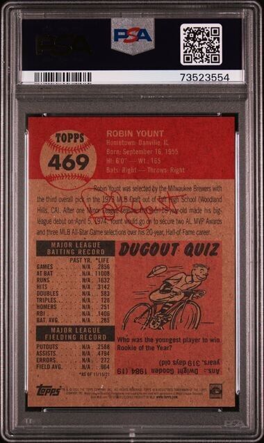 2021 Topps Living Set Robin Yount Baseball Card #469 PSA 9 Mint