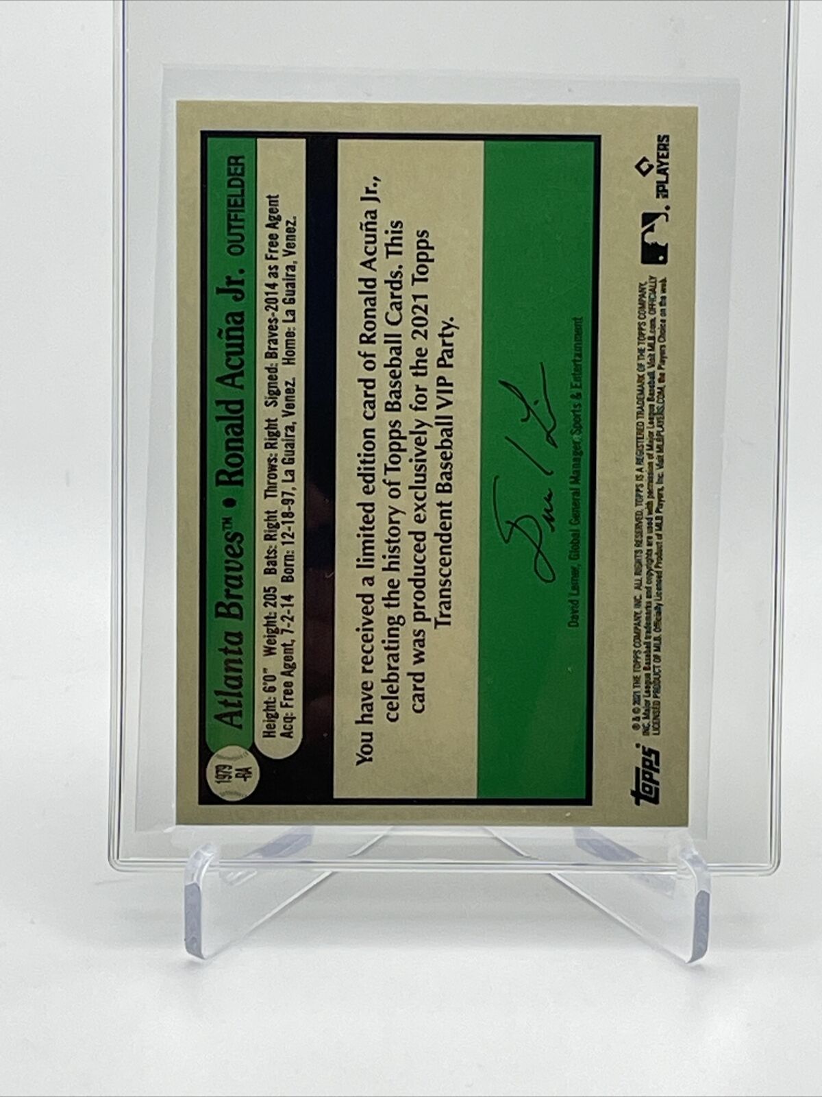 2021 Topps Transcendent Ronald Acuna Jr Baseball Card #1979-RA 23/95 1979 Topps
