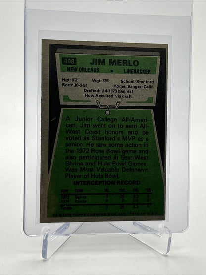 1975 Topps Jim Merlo Football Card #408 EX Quality FREE SHIPPING