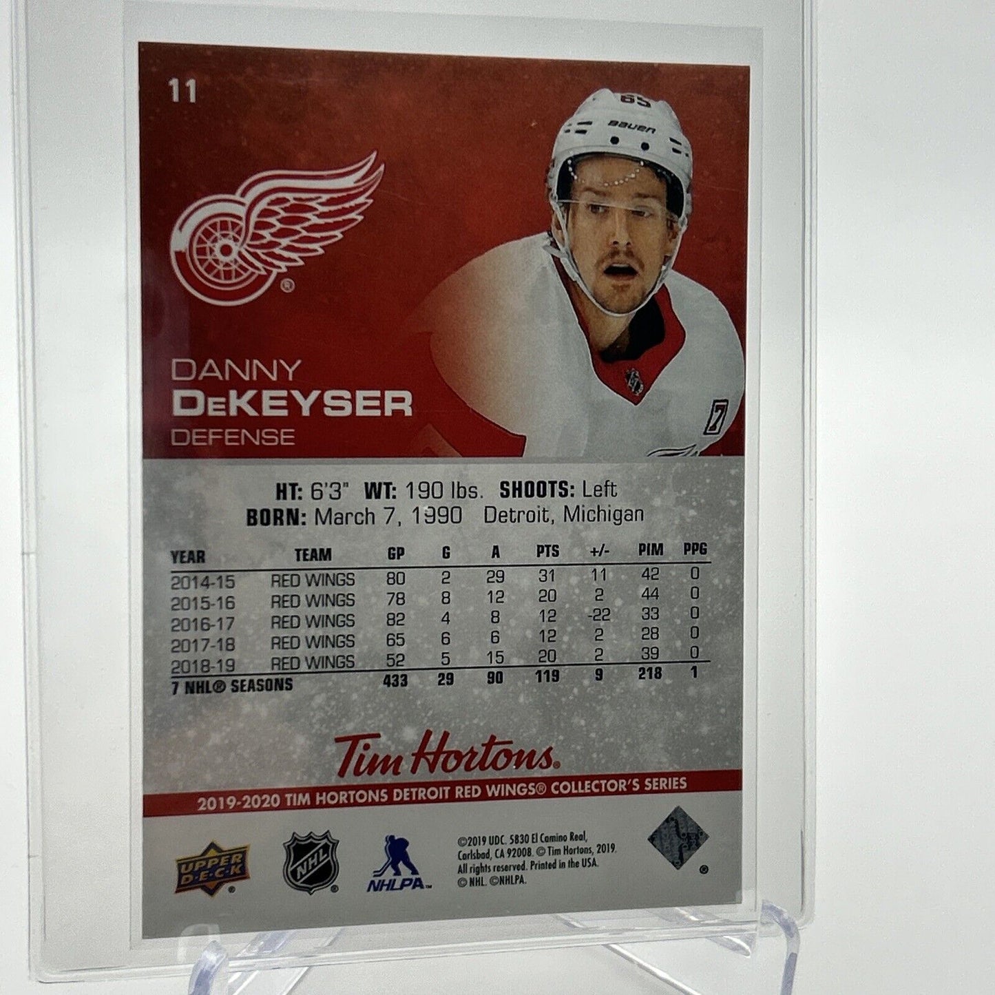2019-20 Upper Deck Tim Hortons Danny DeKeyser Card #11 Mint FREE SHIPPING