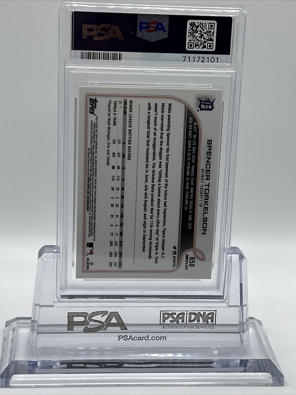 2022 Topps 582 Montgomery Club Spencer Torkelson Rookie Card #658 PSA 10