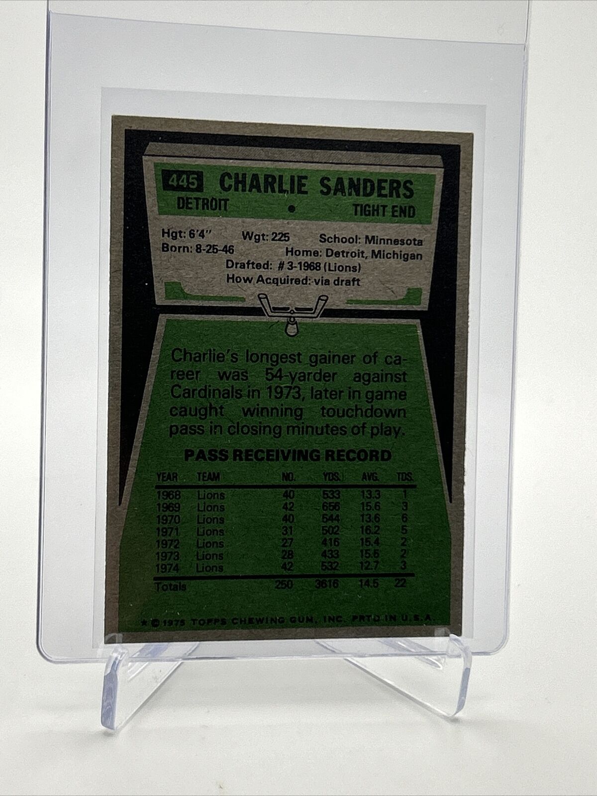1975 Topps Charlie Sanders Football Card #445 NM Quality FREE SHIPPING
