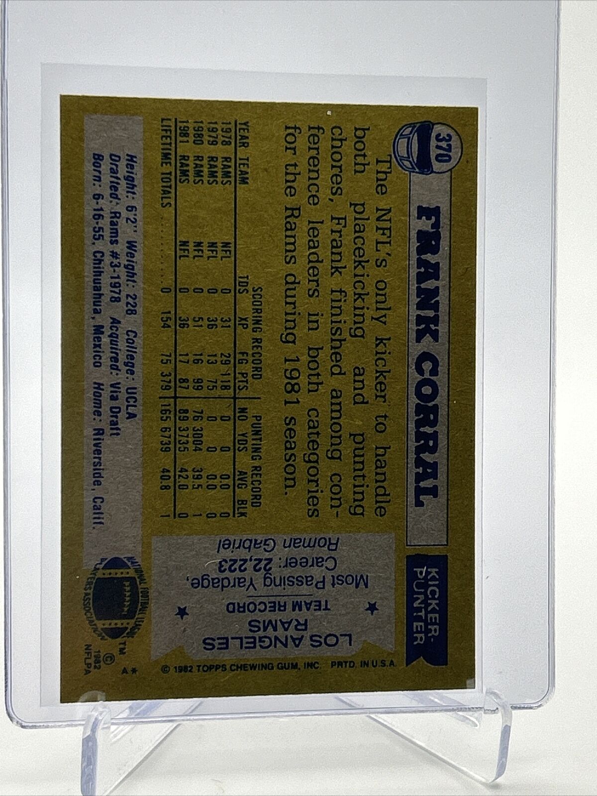 1982 Topps Frank Corral Football Card #370 NM-MT FREE SHIPPING