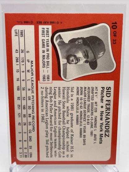1986 Topps Kaybee Sid Fernandez Baseball Card #10 Mint FREE SHIPPING