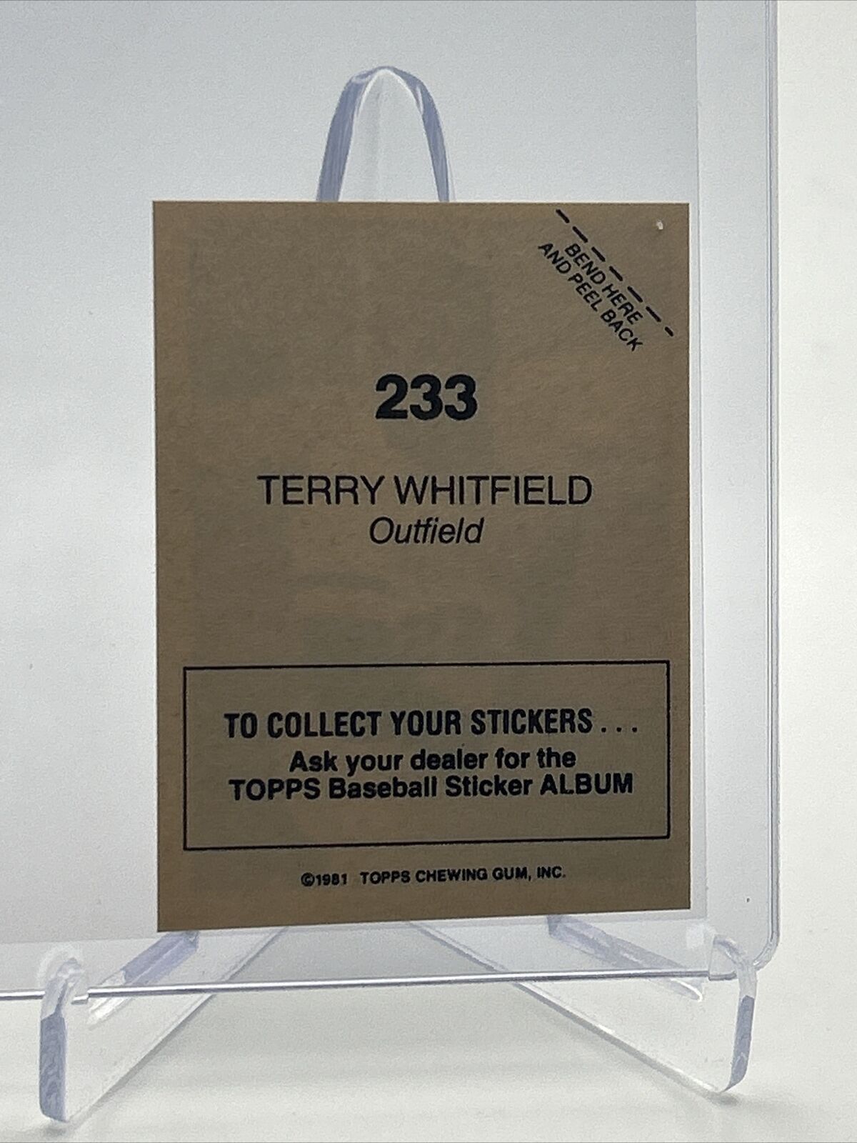 1981 Topps Stickers Terry Whitfield Baseball Card #233 NM-Mint FREE SHIPPING