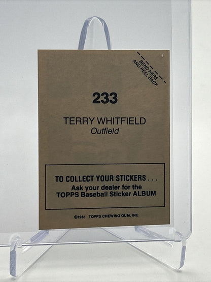 1981 Topps Stickers Terry Whitfield Baseball Card #233 NM-Mint FREE SHIPPING