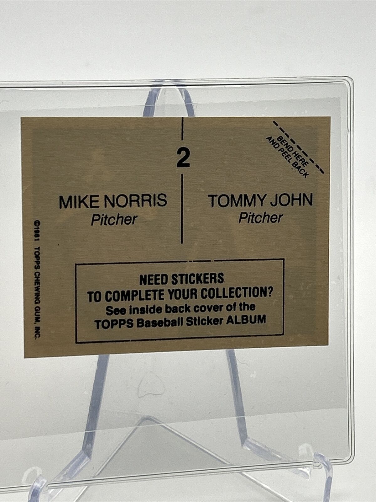 1981 Topps Stickers Tommy John/Mike Norris Card #2 NM-Mint FREE SHIPPING