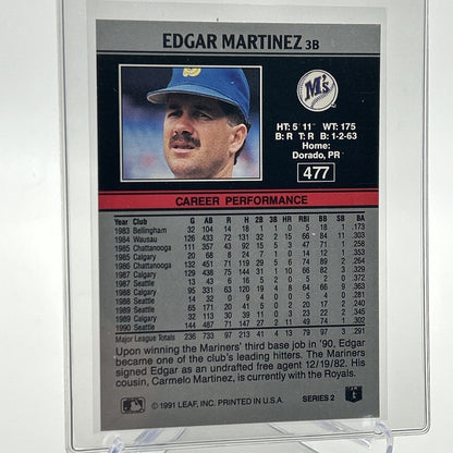 1991 Leaf Edgar Martinez Baseball Card #477 Mint FREE SHIPPING