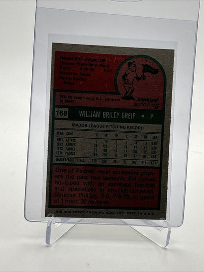 1975 Topps Bill Greif Baseball Card #168 NM Quality FREE SHIPPING