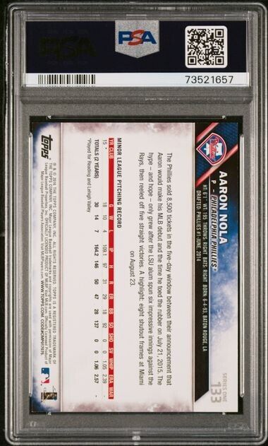 2016 Topps Limited Edition Aaron Nola Rookie Baseball Card #133 PSA 10 POP 4