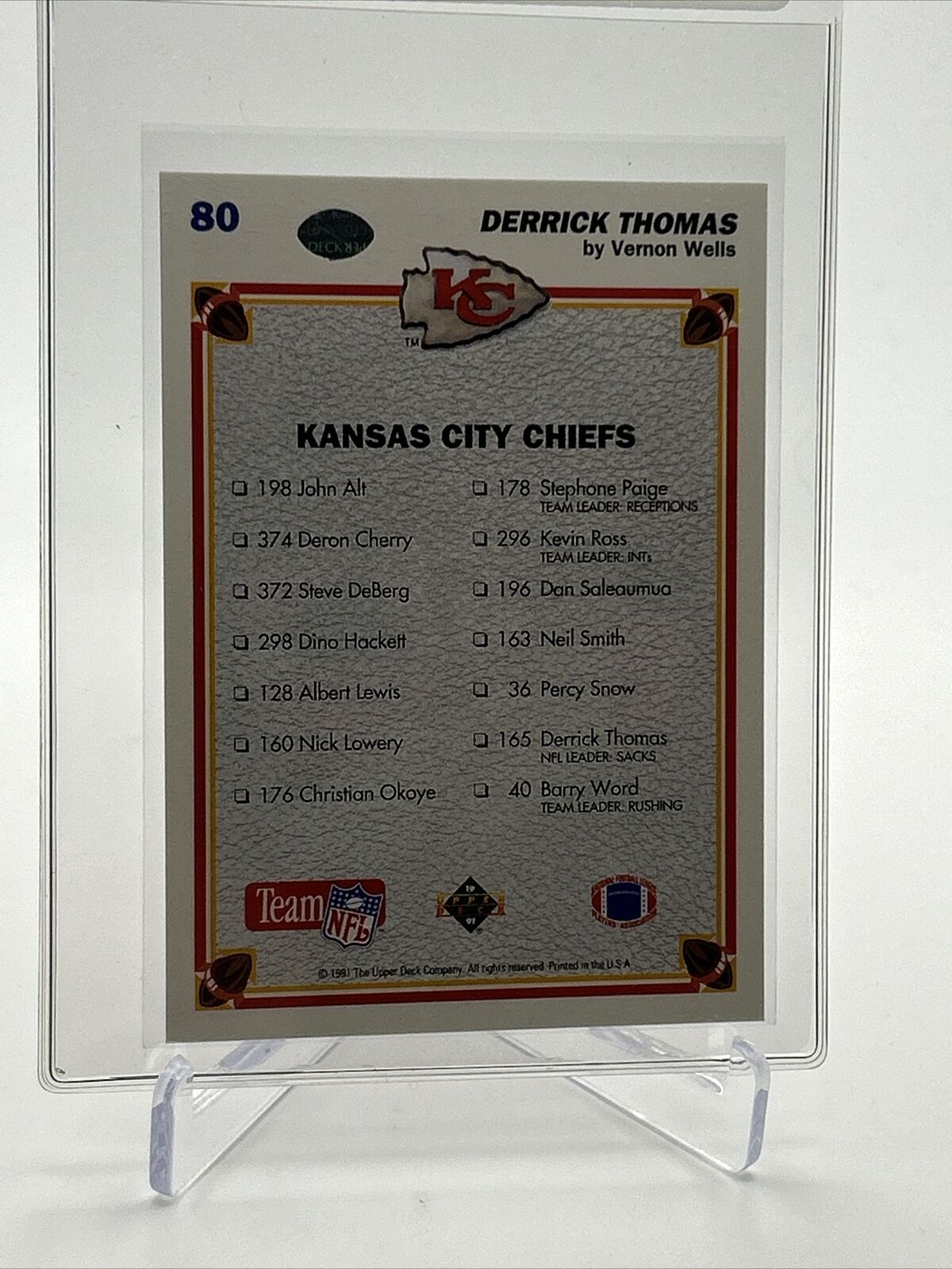 1991 Upper Deck Derrick Thomas Football Card #80 Mint FREE SHIPPING