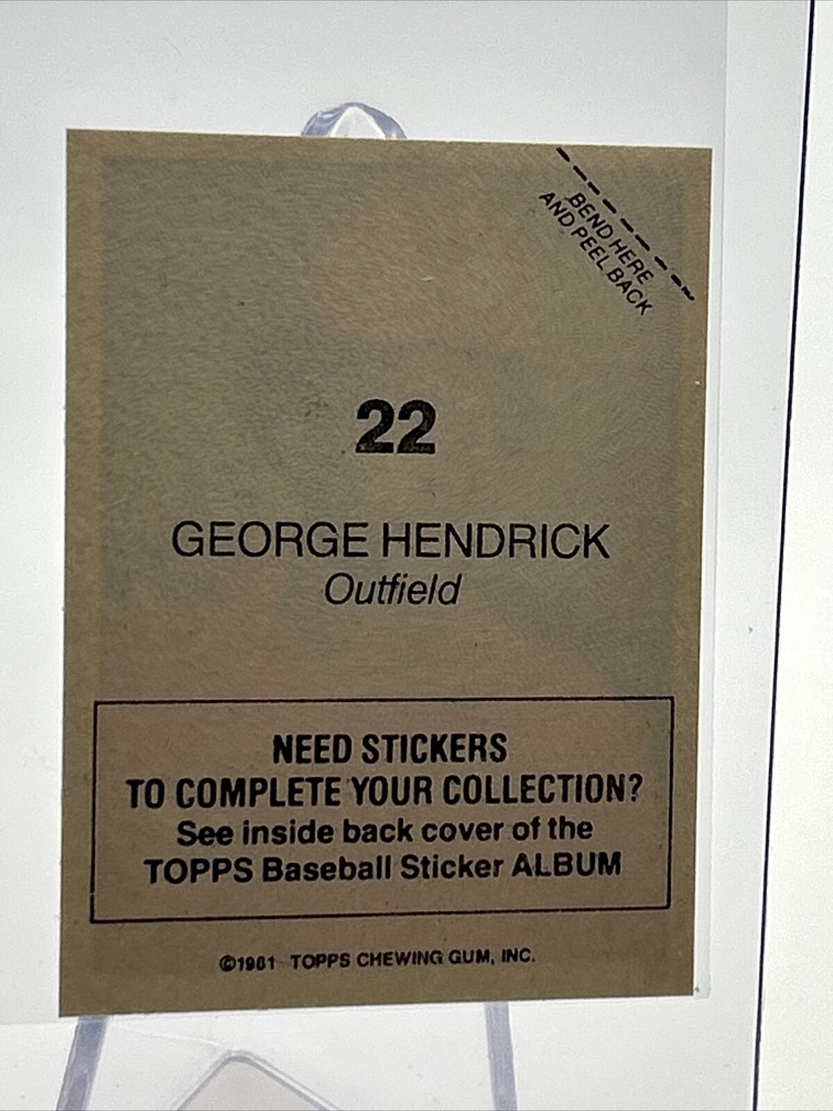 1981 Topps Stickers George Hendrick Baseball Card #22 NM-Mint FREE SHIPPING