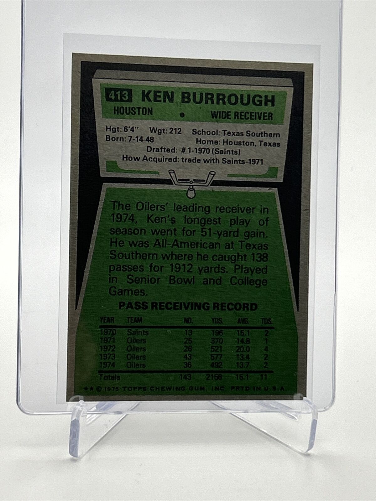 1975 Topps Ken Burrough Football Card #413 NM Quality FREE SHIPPING