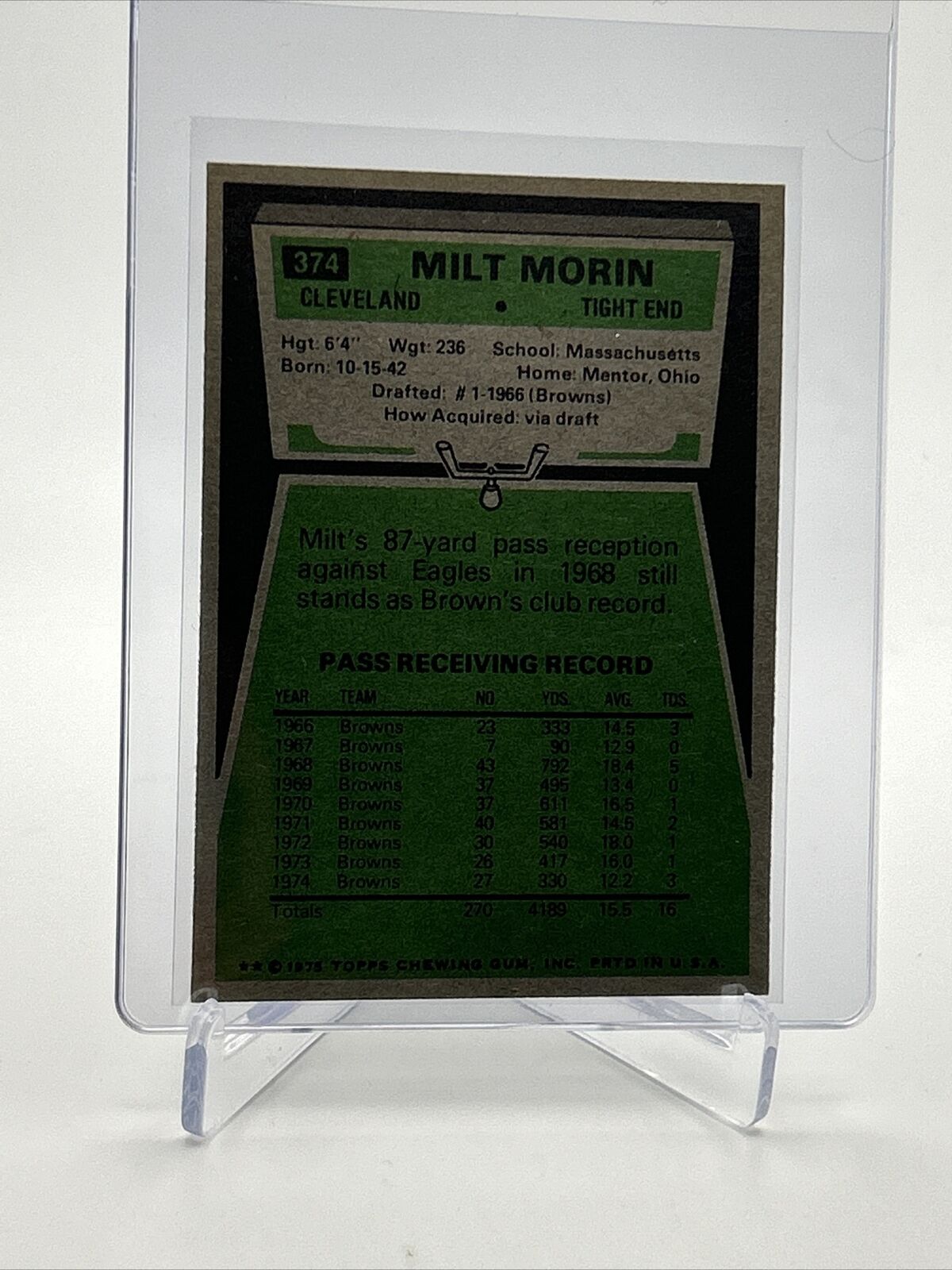 1975 Topps Milt Morin Football Card #374 NM Quality FREE SHIPPING