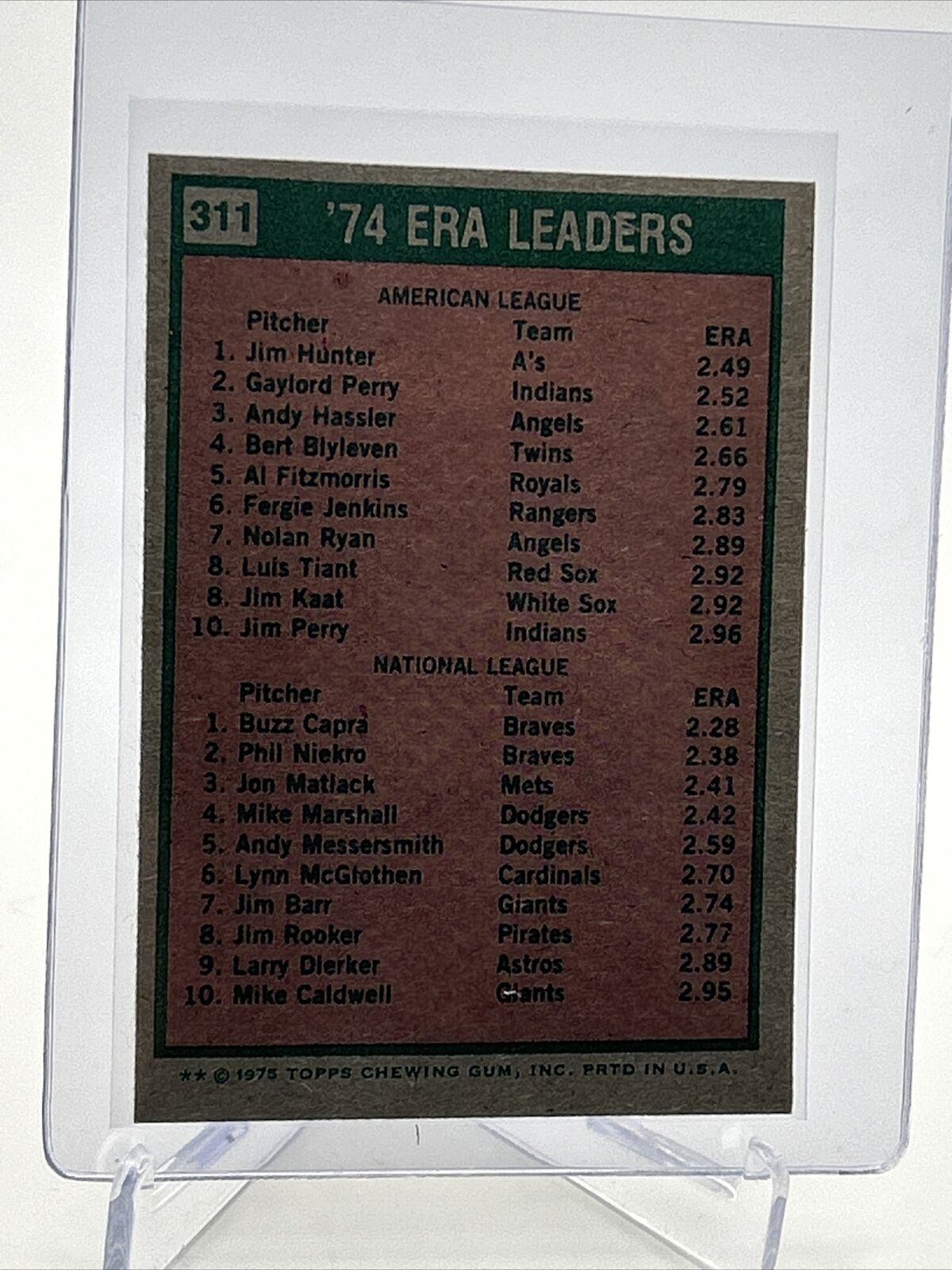 1975 Topps 1974 ERA Leaders Baseball Card #311 NM Quality FREE SHIPPING