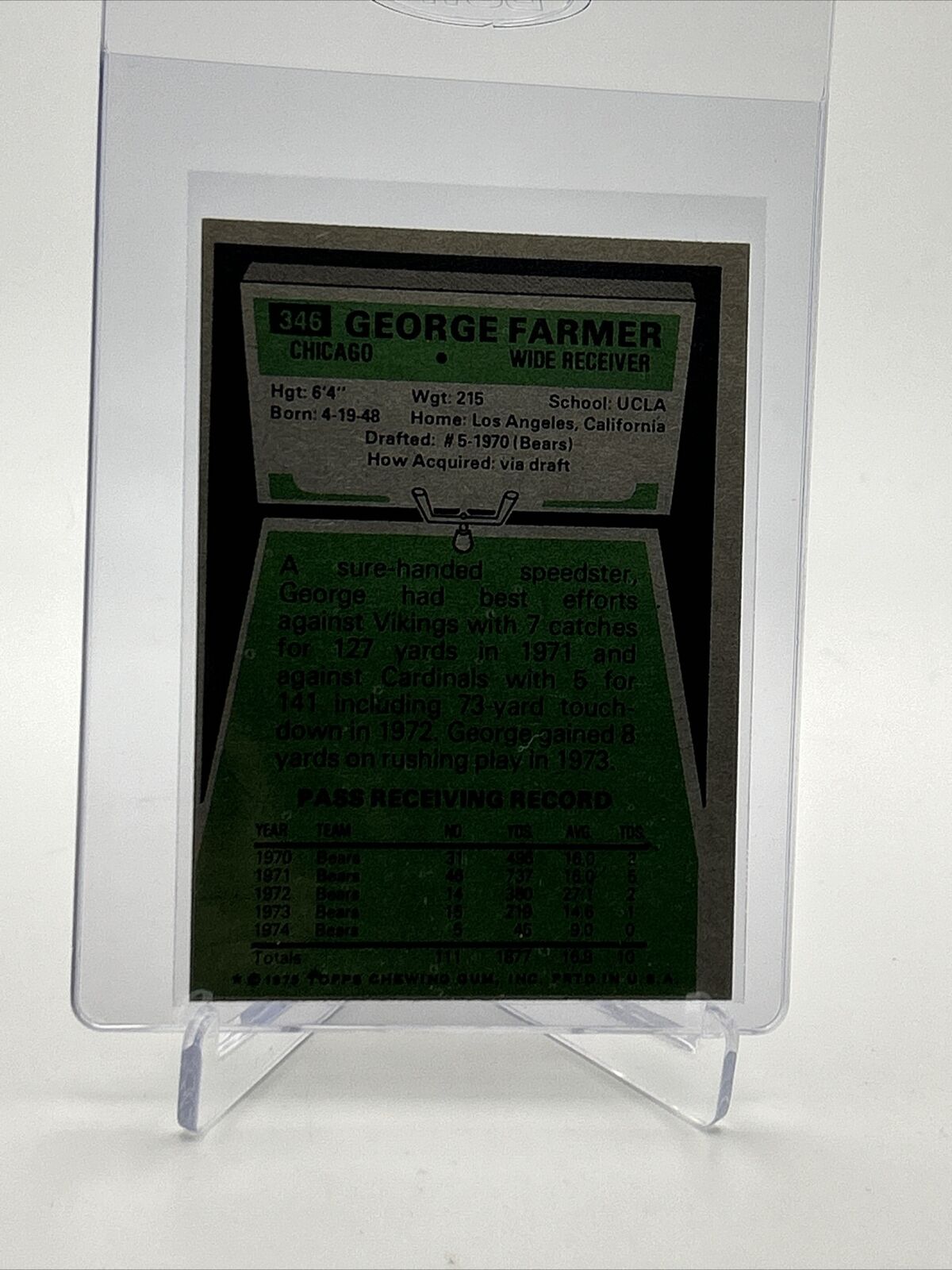 1975 Topps George Farmer Football Card #346 EX-MT Quality FREE SHIPPING