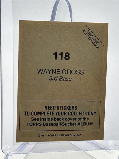 1981 Topps Stickers Wayne Gross Baseball Card #118 NM-Mint FREE SHIPPING