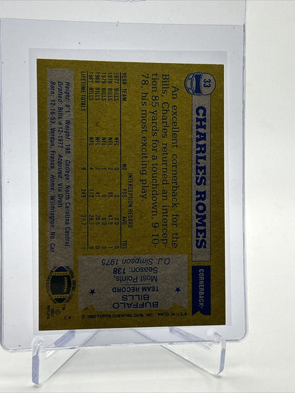 1982 Topps Charles Romes Rookie Football Card #33 NM-MT FREE SHIPPING