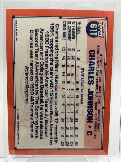 1991 Topps Traded Charles Johnson Rookie Baseball Card #61T Mint FREE SHIPPING