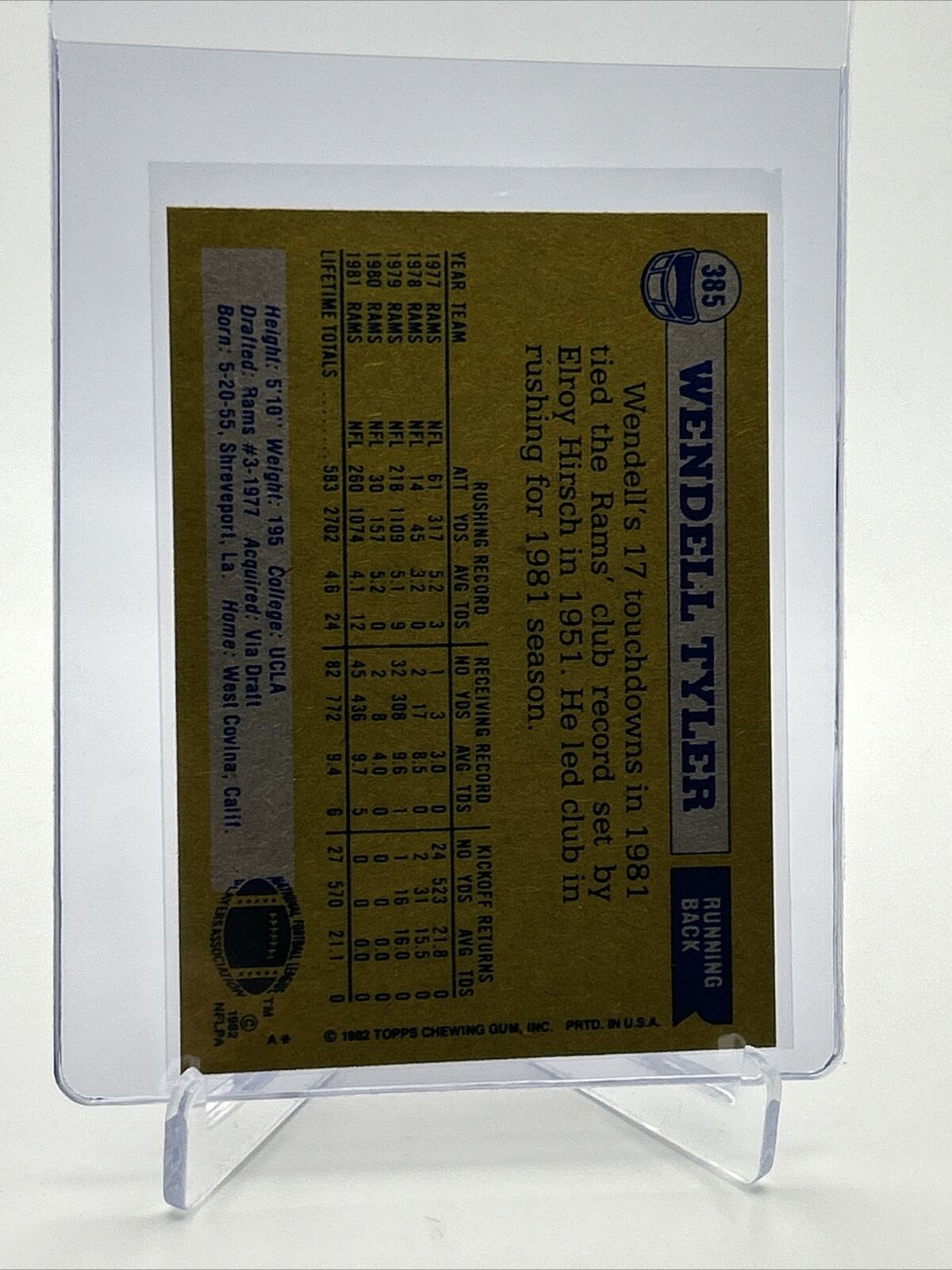 1982 Topps Wendell Tyler Football Card #385 NM-MT FREE SHIPPING