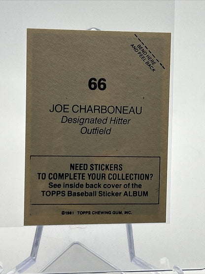 1981 Topps Stickers Joe Charboneau Rookie Card #66 NM-Mint FREE SHIPPING