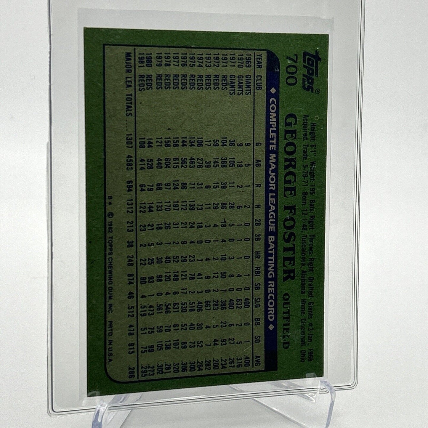 1982 Topps George Foster Baseball Card #700 NM-Mint FREE SHIPPING