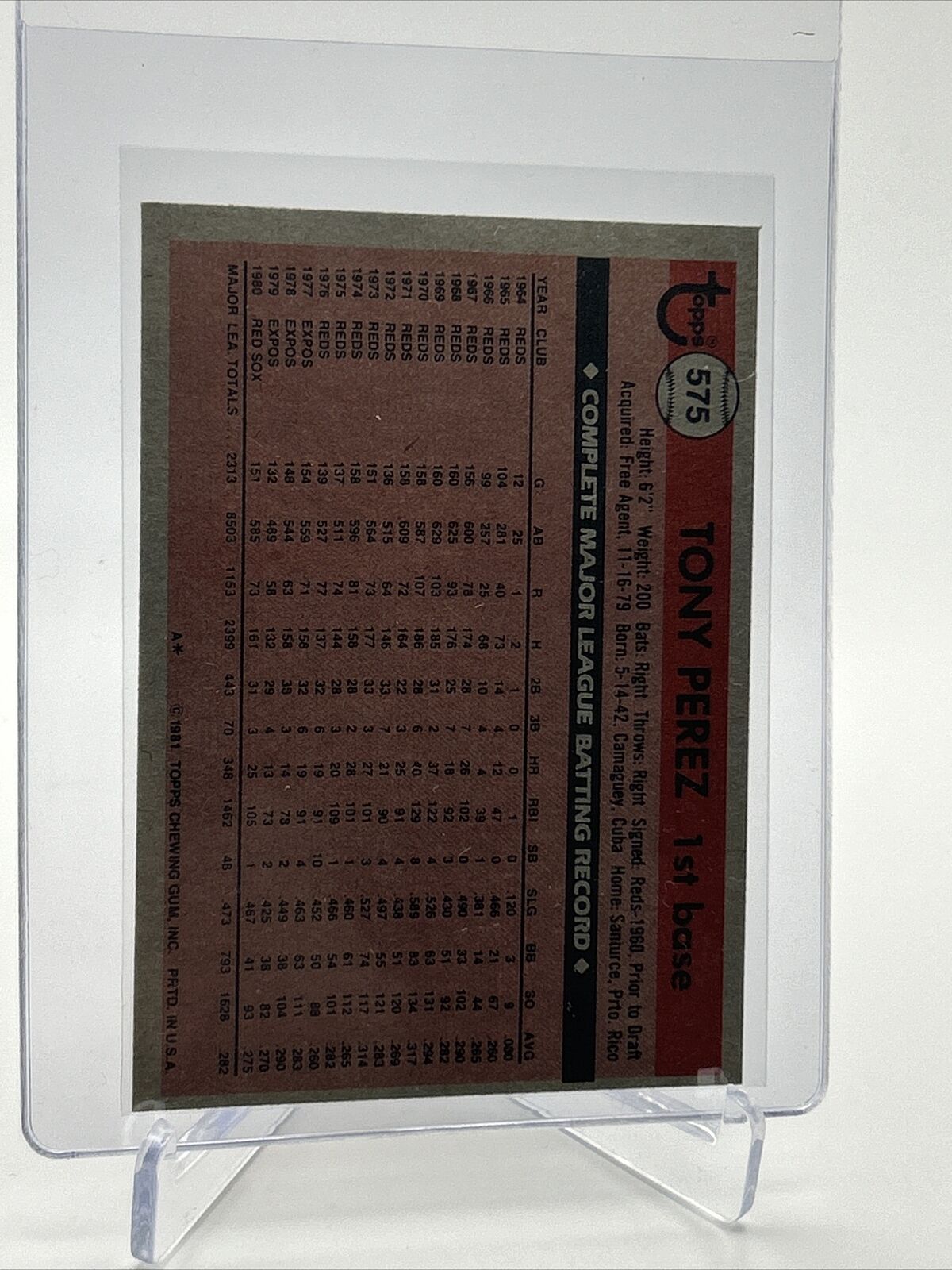 1981 Topps Tony Perez Baseball Card #575 NM-Mint FREE SHIPPING