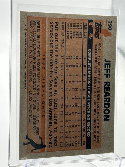 1983 Topps Jeff Reardon Baseball Card #290 NM-Mint FREE SHIPPING